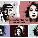 Ink Dropping Effect PSD Free Download(ink splatter portrait paint)