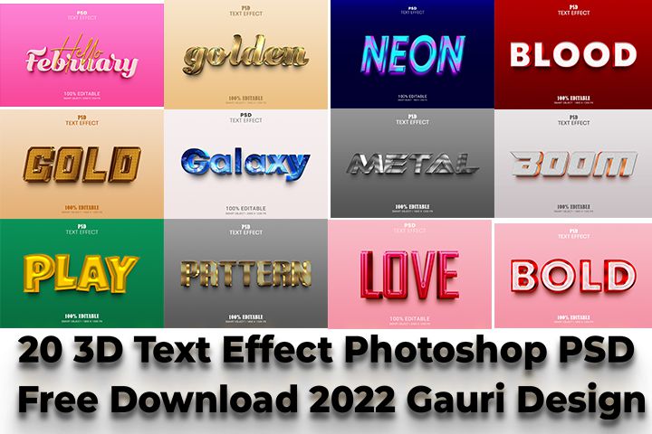 20 3D Text Effect Photoshop PSD Free Download 2022