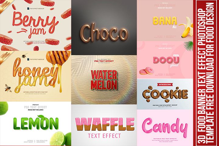 3D Text Effect Photoshop Template Free Download For Food Design